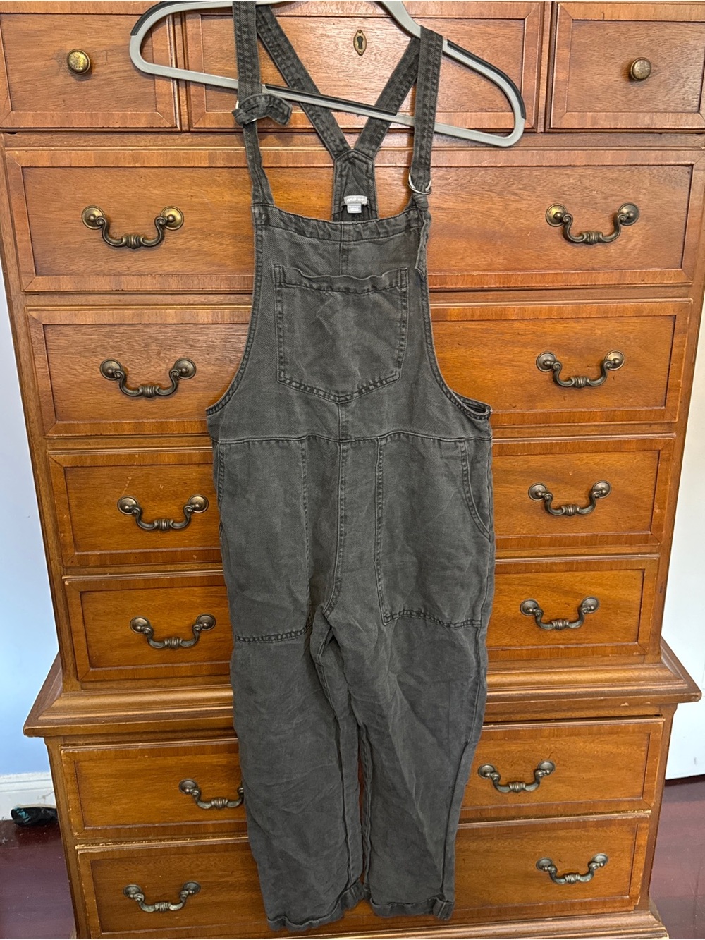 Aerie Charcoal Gray Linen Blend Utility Overalls XS Relaxed Workwear Jumpsuit